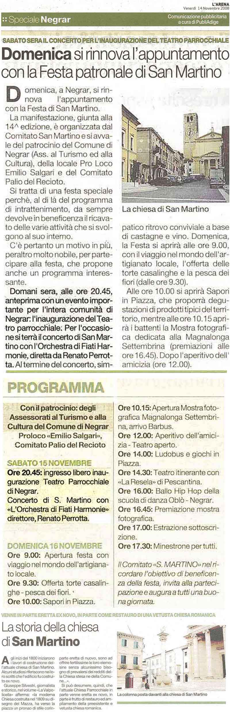 Rassegna stampa: Inaugurazione del Teatro di Negrar (vR)