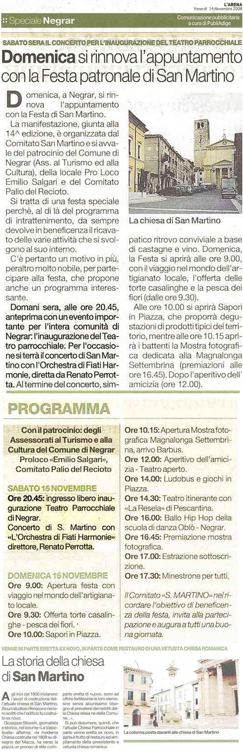 Rassegna stampa: Inaugurazione del Teatro di Negrar (vR)