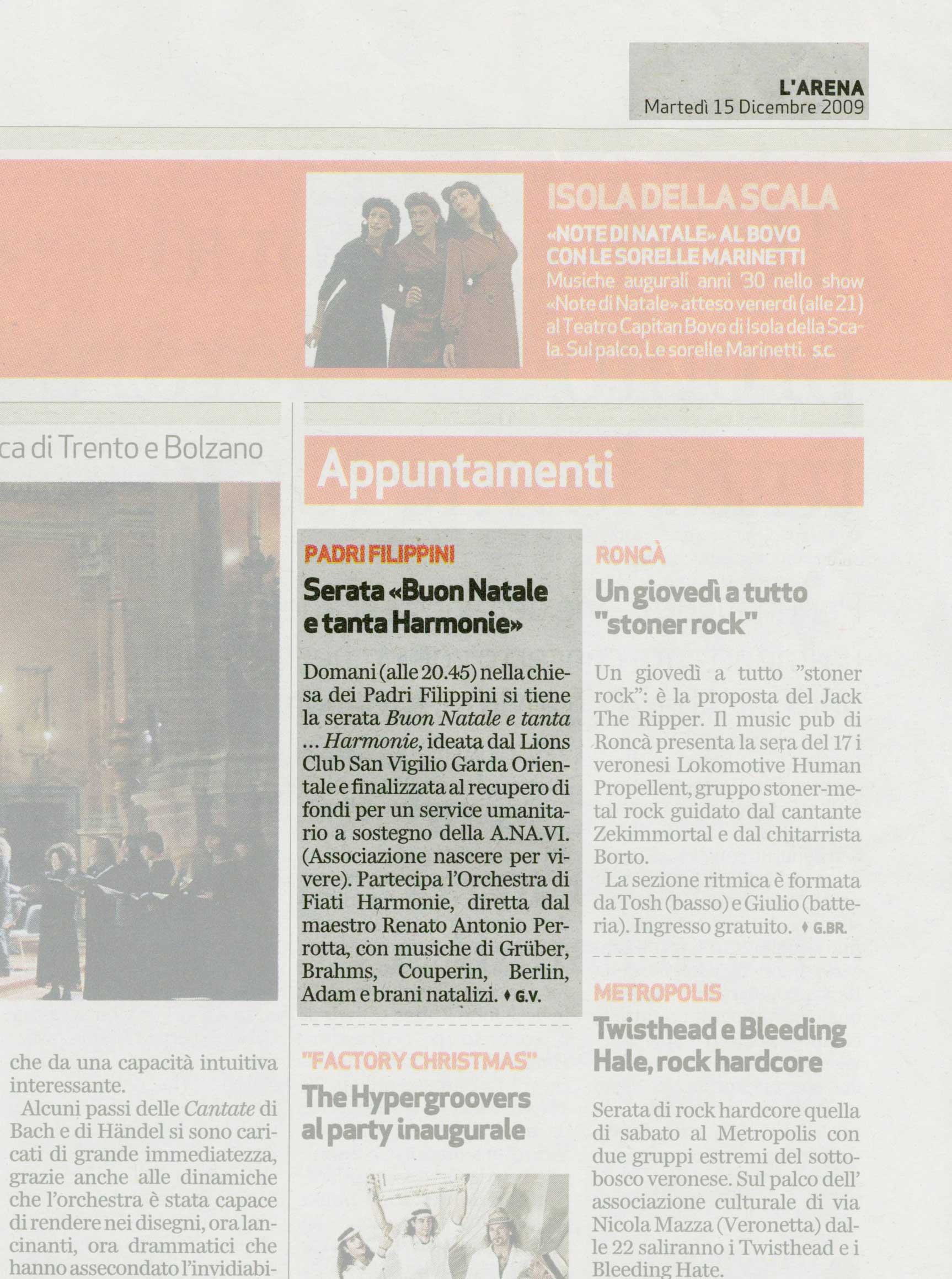 Rassegna stampa: Serata ''Buon Natale e tanta ... Harmonie''