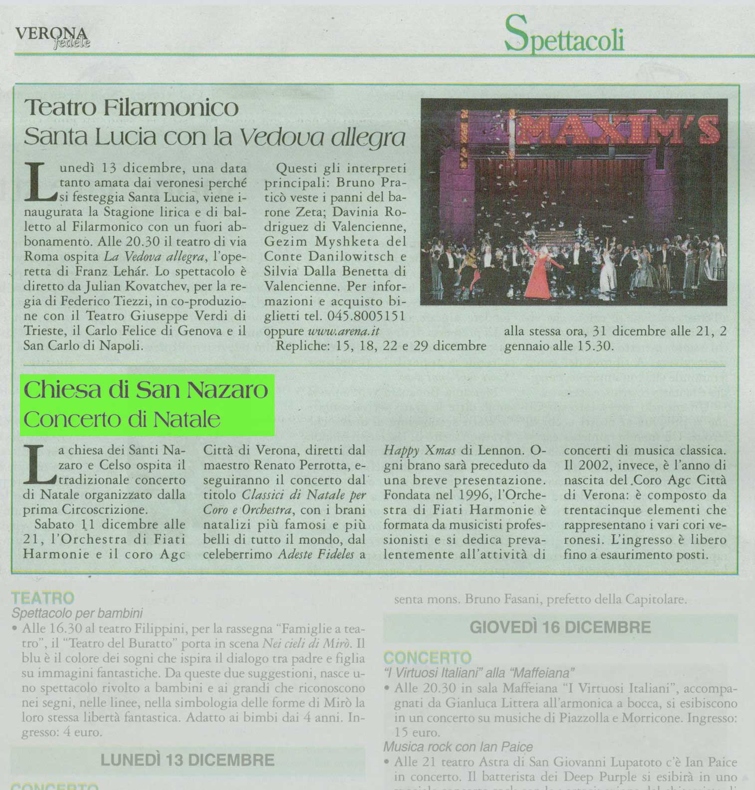 Rassegna stampa: Chiesa di San Nazaro. Concerto di Natale