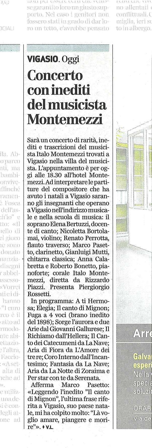 Concerto con inediti del musicista Montemezzi